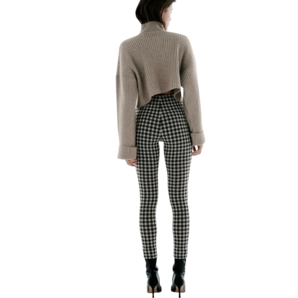 ZARA Gingham Checkered High-Waisted Skinny Pants in Black/White Size Small - Picture 3 of 13